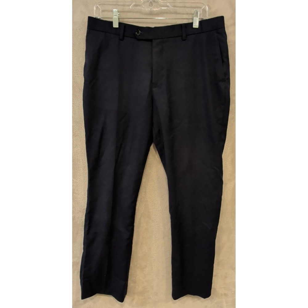 Mens Navy Blue Dress‎ Pants Flat Front 33x30 Slim Career Work Slacks